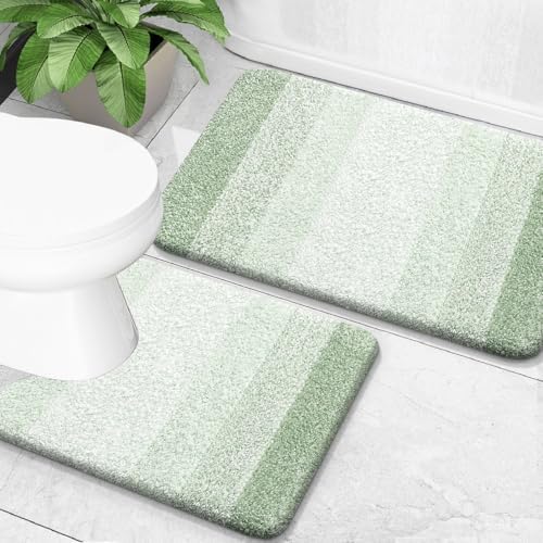 OLANLY Micorfiber Bathroom Rug Set 2 Piece, Absorbent Bath Mats, Sage Green by OLANLY