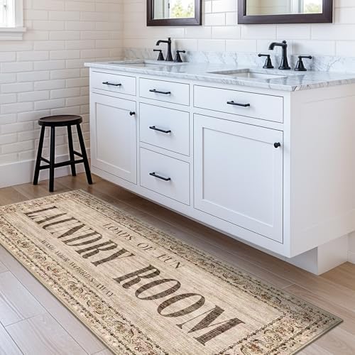 RUUGME Laundry Room Rug Runner 2x5 - Farmhouse Non Slip Carpet for Mudroom Washroom Easy to Clean Washable Stain Resistant Carpets for Bathroom Durable Low Pile Decor Floor Mat 2x5 Natural Wood Brown - Image 3