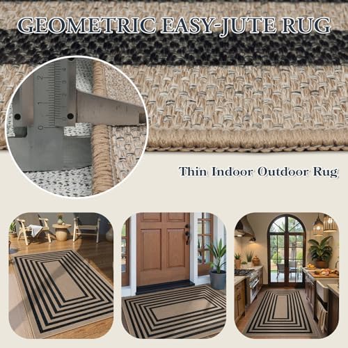 Lahome Modern 3x5 Outdoor Patio Rug, Black Indoor Outdoor Easy Jute Rug - Image 3