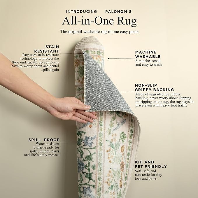 Machine Washable Rugs for Living Room: 6x9 Bedroom Rug Vintage Stain Resistant Non Slip Low Pile Lightweight Soft Carpets for Living Room Dining Room Kitchen Nursery Kids Room Farmhouse - Image 4