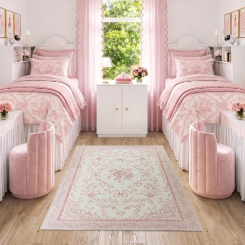 4x6 Pink Small Dorm Room Bedside Rug, Cute Feminine Office Area Rug for Rolling Chairs Under Desk by Unknown