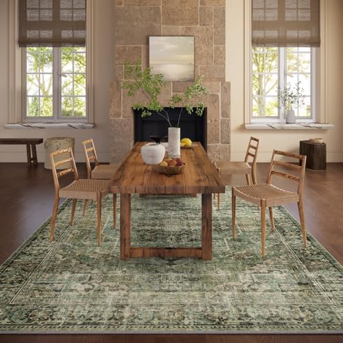 palohom 10x12 Area Rug Washable Rugs: Large Living Room Rug Stain Resistant Non Slip Distressed Vintage Low Pile Faux Wool Soft Green Rugs for Bedroom Farmhouse Dining Room Kids Playroom Nursery - Image 5