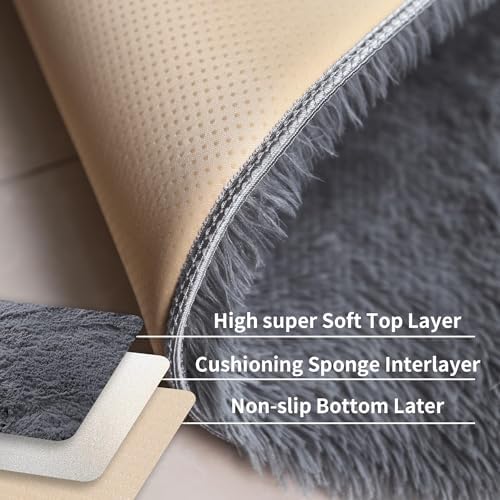 2x6 Thick Grey 2 Pcs Fluffy Shag Rug Soft Plush Fuzzy Washable Non Slip - Image 4