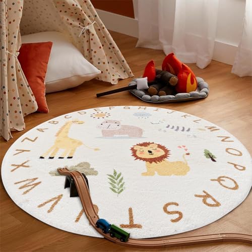 Poowe Round Kids Rug Lovely Zoo Area Rugs for Bedroom Classroom,Best Shower Gift(Round 47.2") - Image 3