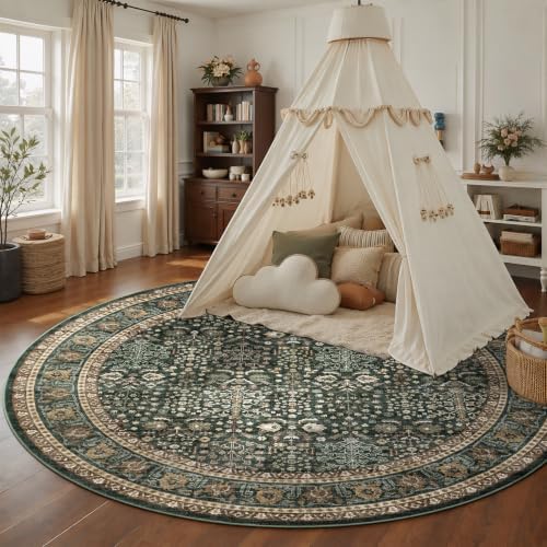 Lofus 6ft Washable Area Rug for Living Room, Non-Slip Green Boho Carpet - Image 5