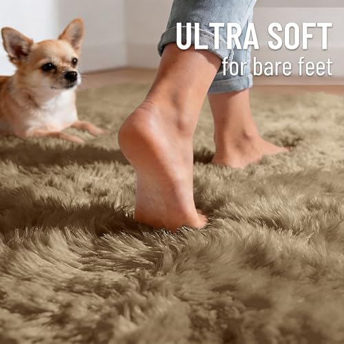 OLANLY 2x8 Machine Washable Runner Rugs for Hallway, Soft Fluffy Shaggy Bedside Rugs for Bedroom, Living Room, Indoor Floor Carpet for Kids Girls and Boys, Home Decor Aesthetic, Taupe - Image 4