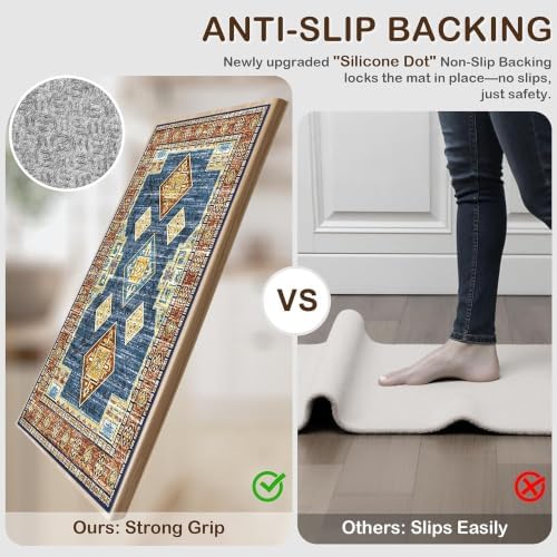 Kitchen Rugs Sets of 3 100% Non Slip Washable Kitchen Mats for Floor, Blue - Image 3