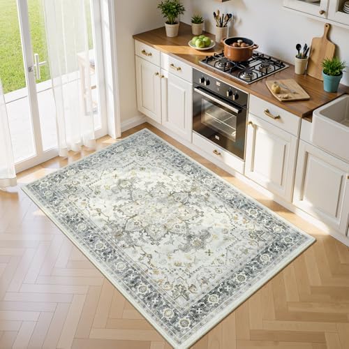 Lofus 3x5 Taupe Grey Rugs for Bedroom Living Room, Vintage Boho Carpet - Image 3