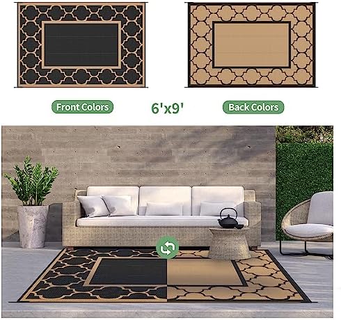 GENIMO Outdoor Rug, Waterproof Plastic Rugs for Patio, 6'x9' Black Brown - Image 4