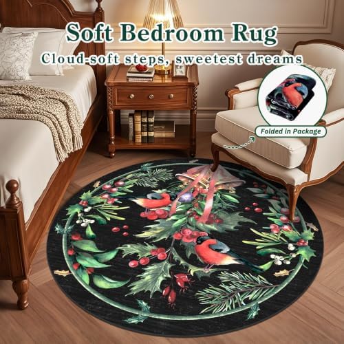 nesrt Black Christmas Round Area Rugs 5ft Non Slip Washable for Living Room - Image 4