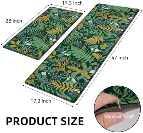 2 PCS Botanical Kitchen Rugs Set, Dark Green 17.3"x28" + 17.3"x47" - Image 2