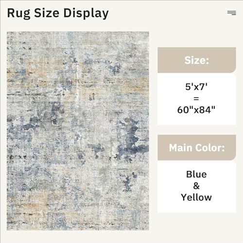 Soalmost Abstract Rug 5x7 Washable Area Rugs for Living Room, Blue/Yellow - Image 5
