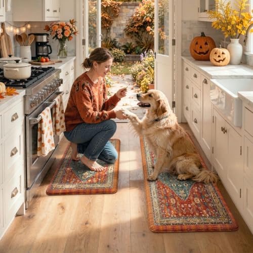 Collive Boho Kitchen Rugs Sets of 2 Fall Kitchen Mats for Floor Waterproof - Image 3