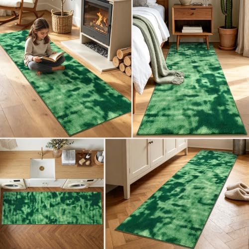 2x6 Tie-dye Green Runner Rug Washable Non-Slip for Kitchen Hallway Bathroom - Image 3