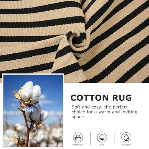 IOHOUZE 4x6 Striped Outdoor Rug, Washable Front Porch, Tan Black - Image 6