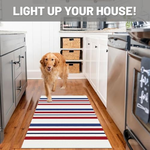 IOHOUZE Patriotic Striped Door Mat 2.3x3.6, Washable, Red White Blue - Image 3