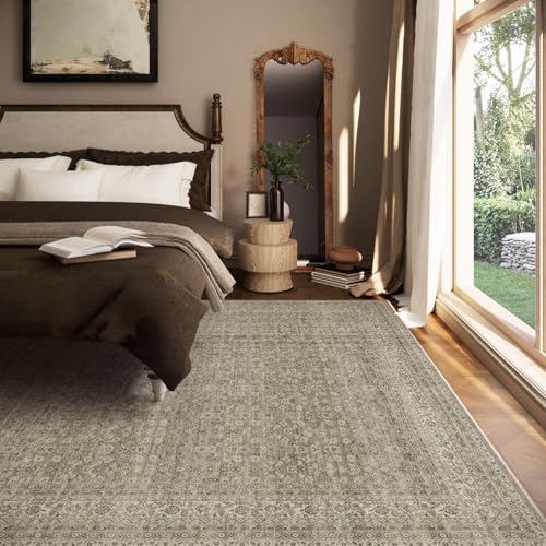 Washable Area Rugs for Living Room: 6x9 Bedroom Area Rug Boho Vintage Rugs Stain Resistant Non Slip Low Pile Soft Lightweight Carpet for Kitchen Dining Room Farmhouse Nursery Kids Room - Image 3