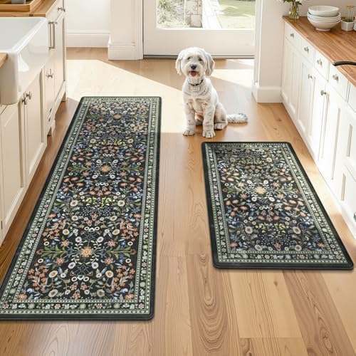 Yamaziot Boho Anti Fatigue Kitchen Rug Set of 2 Black, Non-Slip Kitchen Mat by Yamaziot