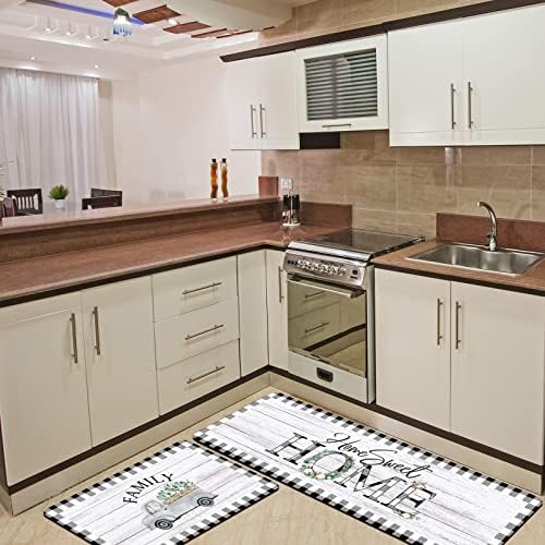 Riakrum 2 Pcs Farmhouse Kitchen Rugs Non Slip Washable Buffalo Plaid Mat - Image 4