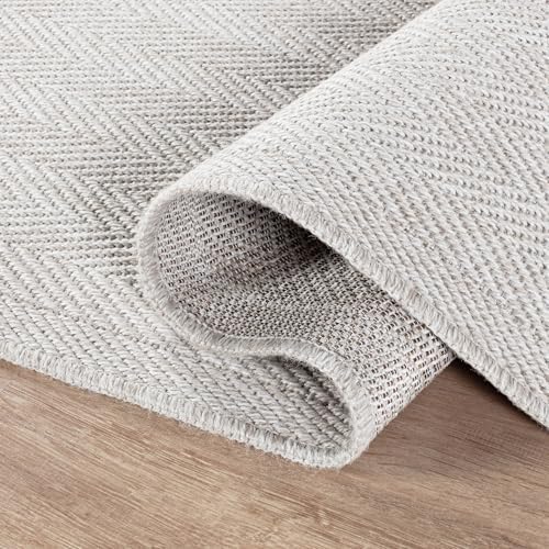 CAMILSON Easy Jute Rug 8x10, Indoor Outdoor Off-White Color Fiber Area Rugs for Living Room and Patio Rug Herringbone Seagrass Boho Woven Design Easy-Cleaning Washable Outside Carpet Alfombras 8 x 10 - Image 4