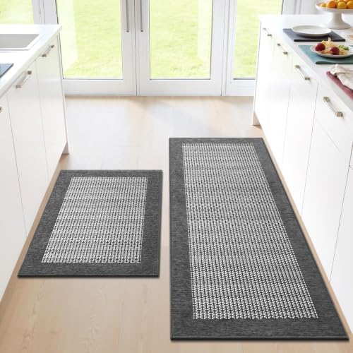 StepRite Kitchen Rugs 2 PCS, Kitchen Mats for Floor, 20"X32"+20"X47", Grey by Bringcushiontoyourlife