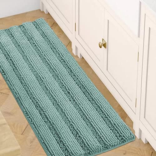 H.VERSAILTEX Bath Rugs for Bathroom Non Slip Bath Mats Extra Thick Chenille Striped Bath Rug Runners 47" x 17" Absorbent Fluffy Soft Shaggy Mats Plush Area Carpet for Bath Room - Eggshell Blue by HVERSAILTEX