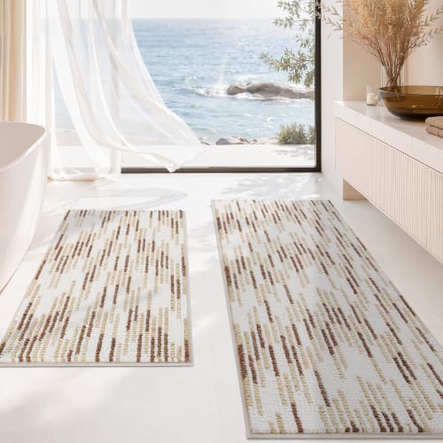 BSICPRO Bathroom Rugs Sets 2 Piece, Modern Bath Mat 20"x47"+20"x32", Beige by BSICPRO