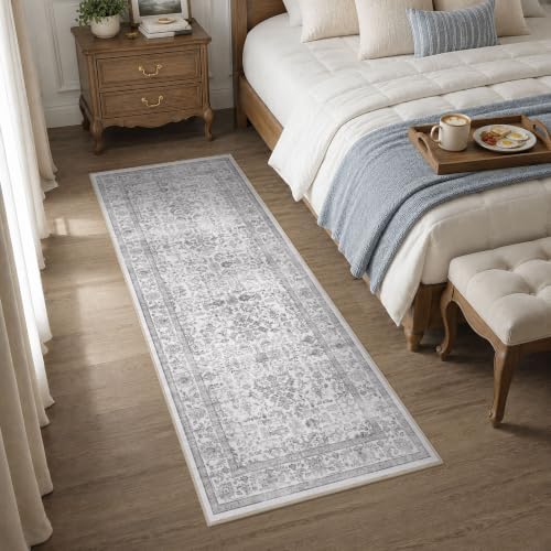 2x5 Washable Kitchen Runner Rug Non-Slip Vintage Gray Throw Carpet - Image 2