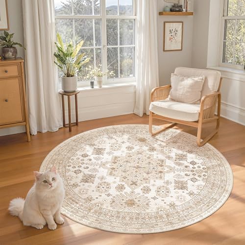 zesthome Round Rug 6ft,Circle Rug for Dining Room Table,Beige - Image 3