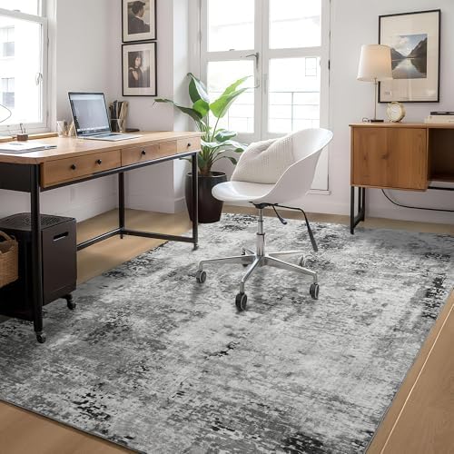 Ompaa Living Room Rug 5x8 Gray Area Rug Machine Washable Boho Rug Non Slip Abstract Vintage Indoor Large Rugs for Bedroom, Classroom, College Dorm, Farmhouse, Dining Room, Kids Playroom - Image 3