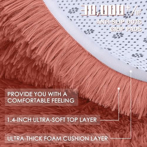 OLANLY Rust Red Round Rugs for Bedroom - Machine Washable, 6 ft Circle Area Rugs for Living Room, Soft and Fluffy Shaggy Carpet for Teen Girl and Boys, Nursery Rooms, Dorms, Home Decor Aesthetic - Image 5