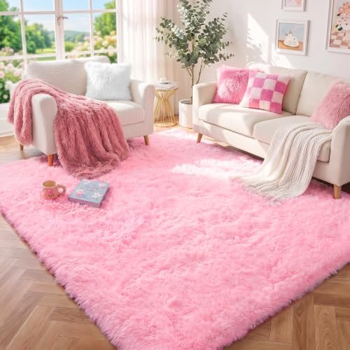 Plush Fluffy Rugs for Pink Room Decor, Kawaii Rugs for Princess Aesthetic - Image 5