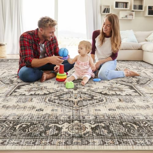 12x18 Area Rugs for Living Room - Large Carpet Ultra Thin Soft Washable Oriental Vintage Floral Distressed Big Indoor Carpets for Bedroom Nursery Dorm Home Decor Aesthetic - Grey Brown - Image 5