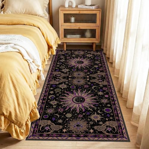 Vacuum-Friendly, 2x6 Washable Area Rug, Black Purple Beige - Image 3