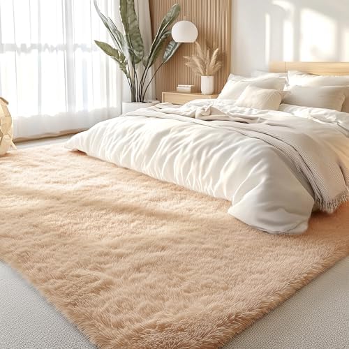 OLANLY 6x7 Area Rugs for Living Room Bedroom, Machine Washable Soft Fluffy Shaggy Bedside Rug, Indoor Floor Carpet for Kids Girls and Boys, Dorms, Nursery Rooms, Home Decor Aesthetic, Beige - Image 3