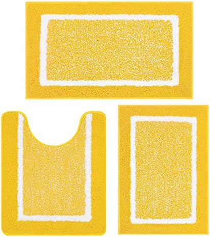 Pauwer 3 Piece Bathroom Rug Set, Non Slip Washable Bath Mat, Yellow by Pauwer