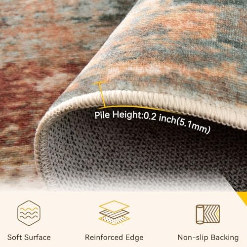 RELEANY Washable Runner 3'x8' Abstract Area Rug for Hallway Rustic Brown - Image 3