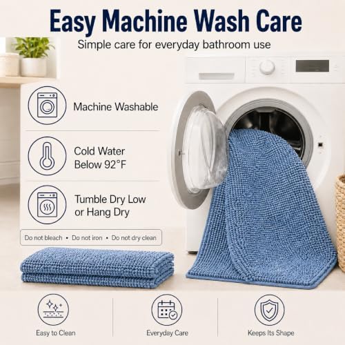 Blue Bathroom Rugs Chenille Bath Mats Set 2 Piece Extra Soft and Absorbent Shaggy Rugs, Machine Wash and Dry, Perfect Plush Bath Mats for Tub, Shower, Bathroom ​Decor, Washable Carpets Set - Image 4