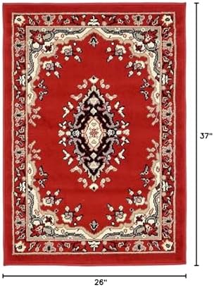 Unique Loom Reza Collection Traditional Persian Style Area Rug, 2 ft 2 in x 3 ft, Red/Ivory - Image 2