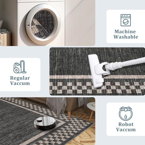 GarveeHome 4ft Washable Round Rug for Entryway Checkered Bedroom Circle Rug - Image 6