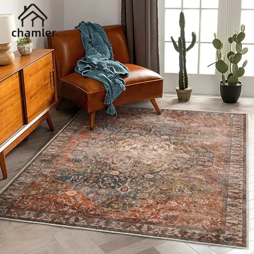 chamler 5x7 Washable Area Rug Vintage Traditional Floor Cover Foldable Thin Kitchen Accent Indoor Distressed Non Slip Carpet Rugs for Bedroom Living Room Bathroom by Unknown