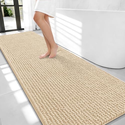OLANLY Thick Chenille Bathroom Runner Rugs 70x24, Absorbent Bath Mat, Beige by OLANLY