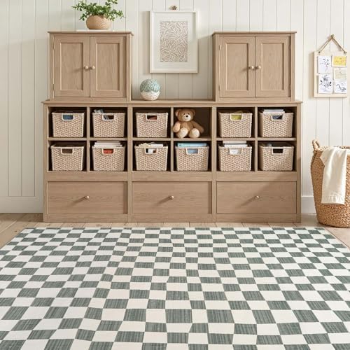 jinchan 5x7 Area Rug Washable Modern Checkered Rug for Kids Room, Grey - Image 5