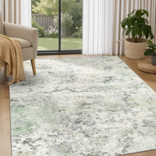 DMOYEST Area Rug Living Room Rugs - 5x7 Large Soft Indoor Neutral Modern Abstract Low Pile Washable Rug Carpet for Bedroom Dining Room Farmhouse Home Office - Green/Grey/Yellow by DMOYEST