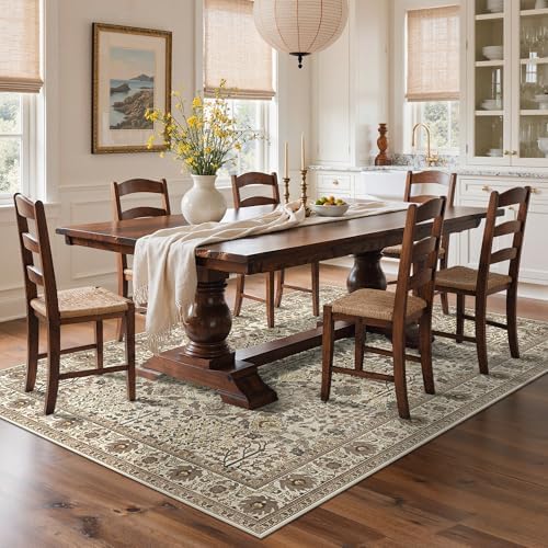 Bavni 6x9 Washable Area Rug for Living Room, Cream Brown - Image 2
