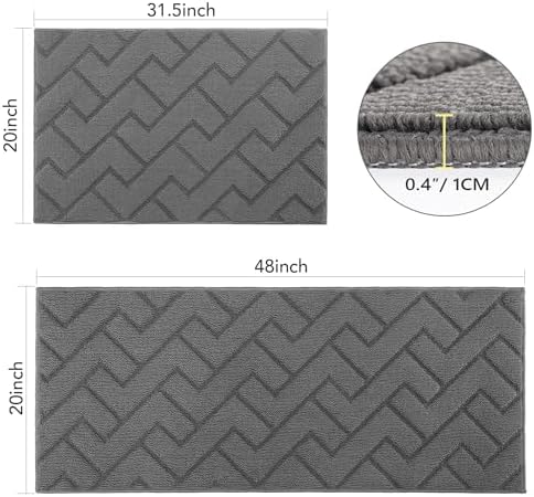 hicorfe Kitchen Runner Rug,20"x48"+20"x32" Kitchen Set,Non-Slip Kitchen Mat - Image 2