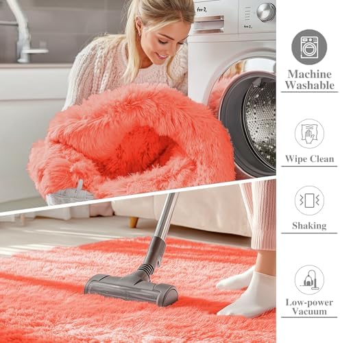 OLANLY 8x10 Machine Washable Large Area Rugs for Living Room, Bedroom, Soft Fluffy Shaggy Bedside Rug, Indoor Floor Carpet for Kids Girls and Boys, Dorms, Nursery, Home Decor Aesthetic, Coral Red - Image 2