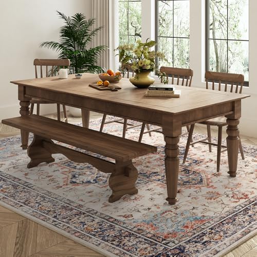 6x9 Beige Blue Orange Washable Area Rug for Living Room, Vintage Print - Image 4