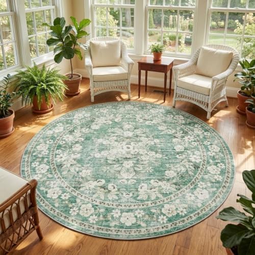 GarveeHome 5ft Washable Round Rug for Dining Room Vintage Bordered Carpet by GarveeHome