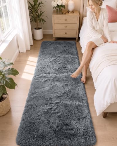 OLANLY 2x4 Machine Washable Runner Rugs for Hallway, Soft Fluffy Shaggy Bedside Rugs for Bedroom, Living Room, Indoor Floor Carpet for Kids Girls and Boys, Nursery Rooms, Home Decor Aesthetic, Grey - Image 3